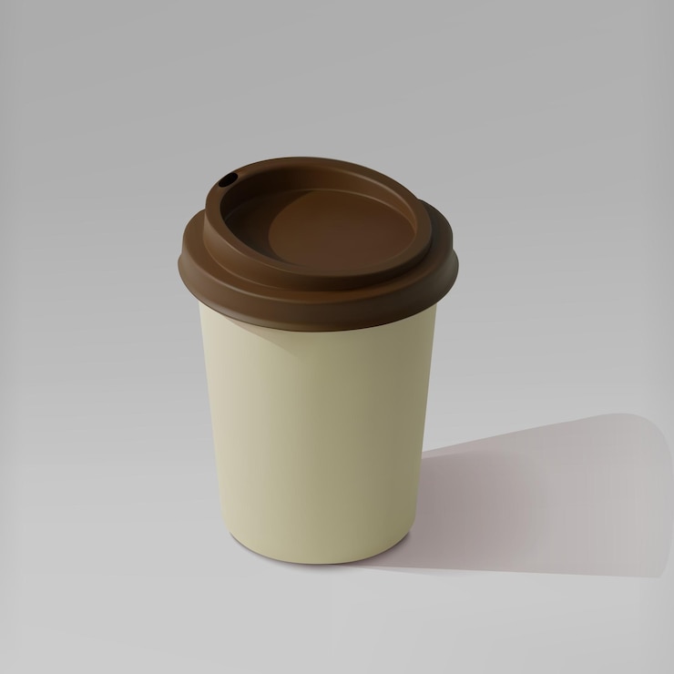 Vettore tazza di caffè realistica di carta, tazze da caffè isometriche.