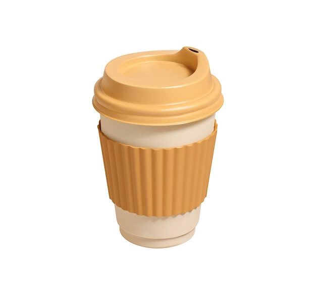 tazza di caffè usa e getta con coperchio e manica a costole icona 3D vettoriale