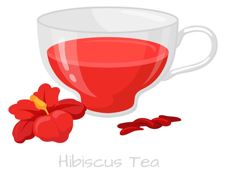 Vettore tazza di tè di ibisco bevanda naturale aromatica di cartone animato