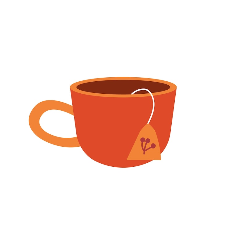Vettore tazza di tè piatta vettoriale con etichetta per il tè