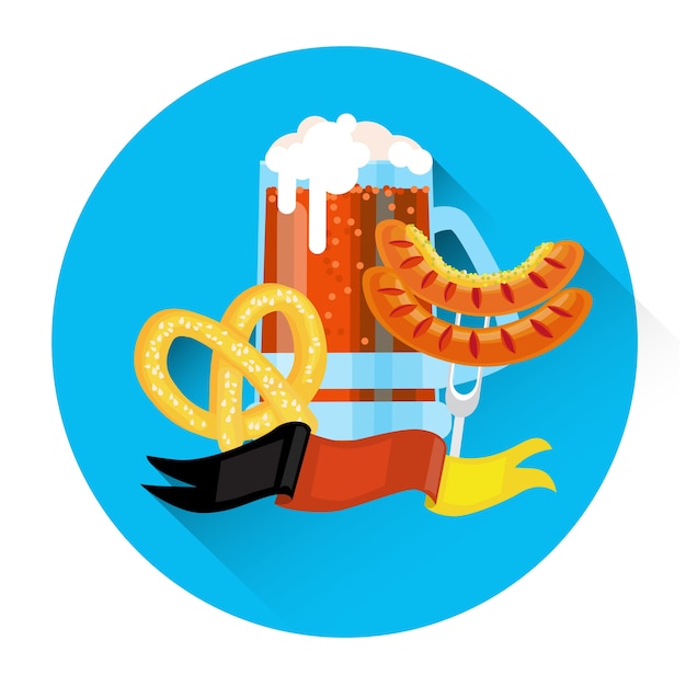 Tazza di vetro di birra con salsiccia pretzel