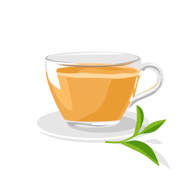 Tè di strada indiano in tazza di vetro con design vettoriale di foglie di tè