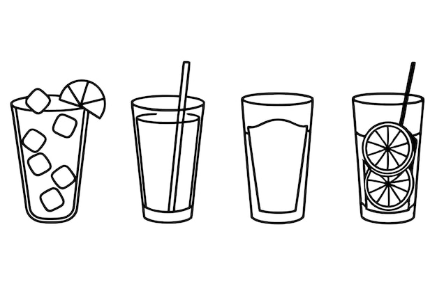 Tè ghiacciato stile di illustrazione di bevande line art disegnate a mano