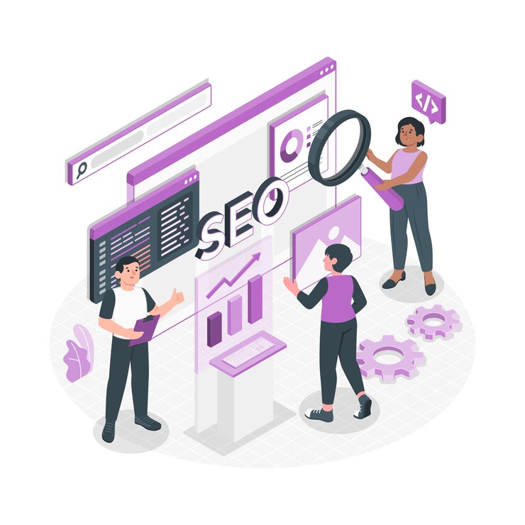 Vettore team di analisi seo disproporzionato vettore di illustrazioni