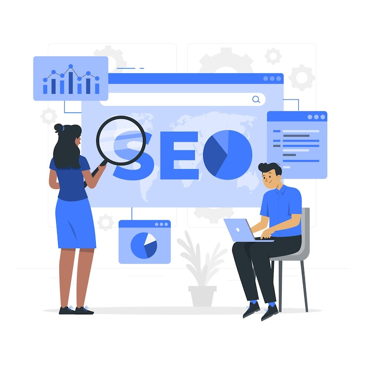 Vettore team di analisi seo disproporzionato vettore di illustrazioni