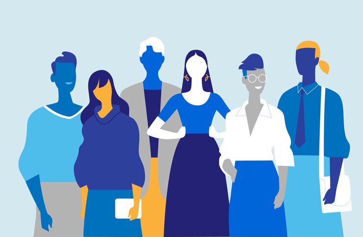 Vettore team di giovani professionisti composto da uomini e donne