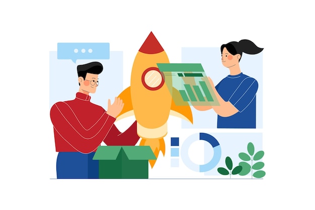 Team di marketing che lavora alla promozione basata sul prodotto