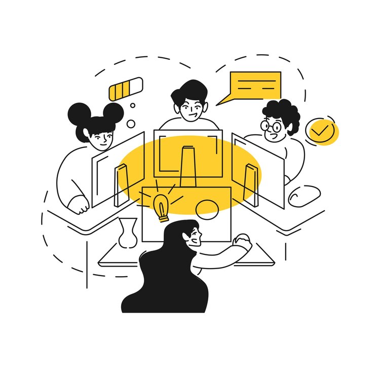 Team Work Illustration Ottimo visuale per applicazioni mobili