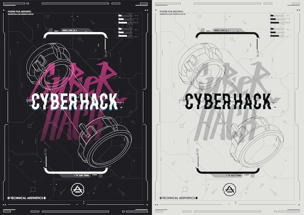 Tech Modello di poster astratto con elementi HUD cultura informatica Volantino moderno per il web e l'hacking di stampa Programmazione di poster futuristici cyberpunk e ambienti virtuali