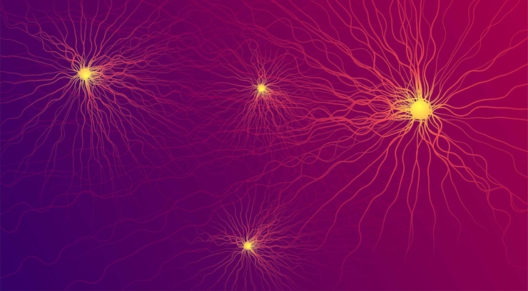 Vettore tecnologia ai big data neuroni che collegano sfondo di intelligenza artificiale futuristico concetto medico di grande scienza