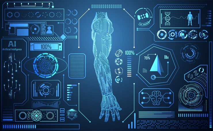 Vettore tecnologia astratta ai arm digitale intelligenza artificiale