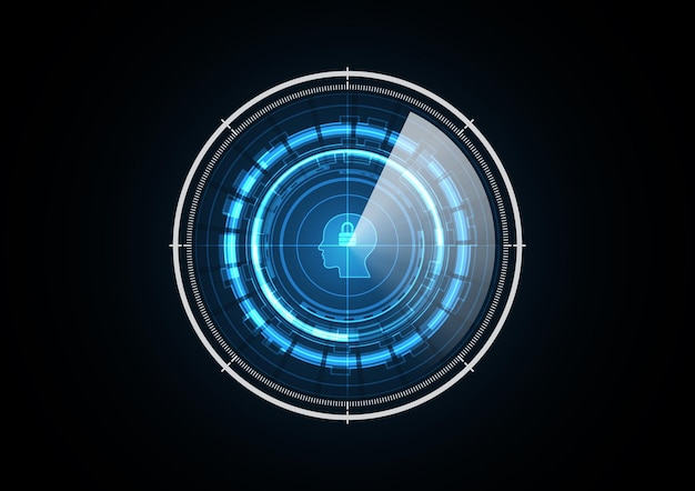 Tecnologia astratta futura serratura testa umana radar sicurezza cerchio sfondo illustrazione vettoriale