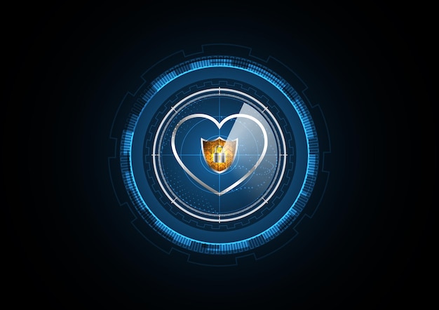 Tecnologia astratta futuro blocco scudo amore cuore radar sicurezza cerchio sfondo illustrazione vettoriale