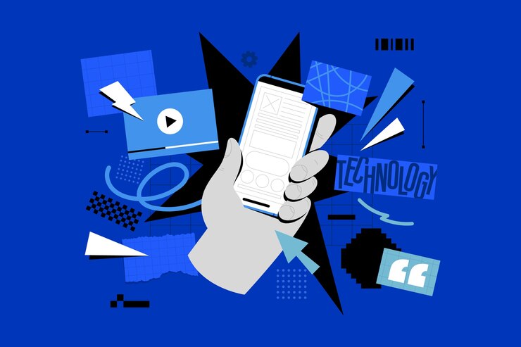 Vettore tecnologia collage sullo sfondo in design piatto