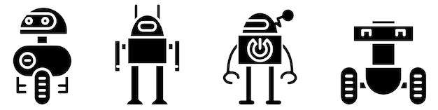 Tecnologia dei robot personaggio macchine artificiali icone impostate linearmente
