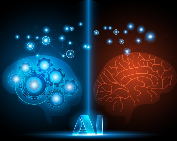 Vettore tecnologia del cervello umano e robot