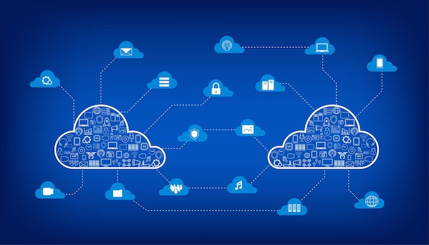 Tecnologia di cloud computing con icone su sfondo blu illustrazione vettoriale