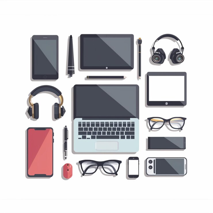 Vettore tecnologia di illustrazione vettoriale dispositivo gadget digital set design moderno mobile icona piatta