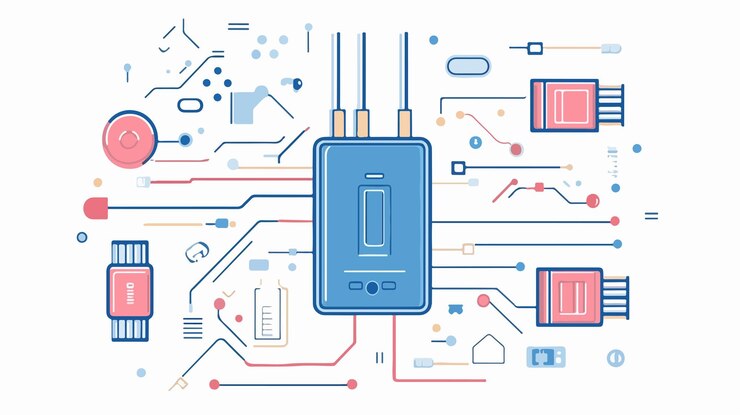 Vettore tecnologia di memoria usb lineare efficiente per il salvataggio di illustrazioni vettoriali di informazioni