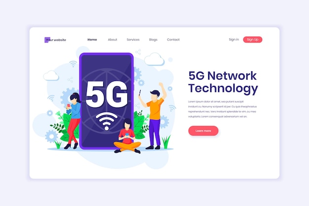 Tecnologia di rete 5G Persone che utilizzano una connessione wireless ad alta velocità 5G sul proprio telefono cellulare illustrazione