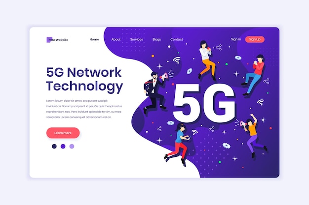 Tecnologia di rete 5G Persone che utilizzano una connessione wireless ad alta velocità Illustrazione 5G