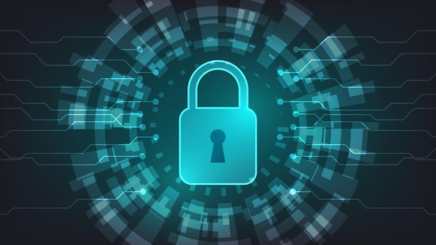 Tecnologia di sicurezza informatica e concetto di protezione della privacy. lucchetto digitale con schermo virtuale