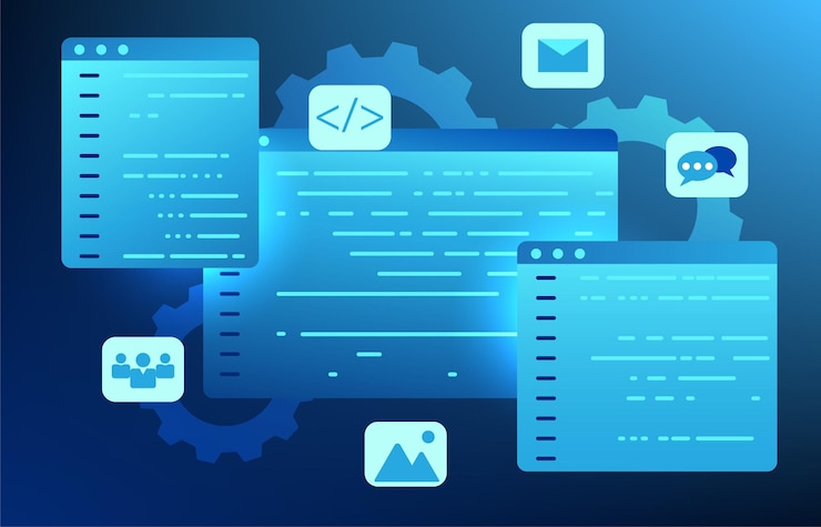 Vettore tecnologia di sviluppo di sistemi software è uno schermo per scrivere codice per dare istruzioni