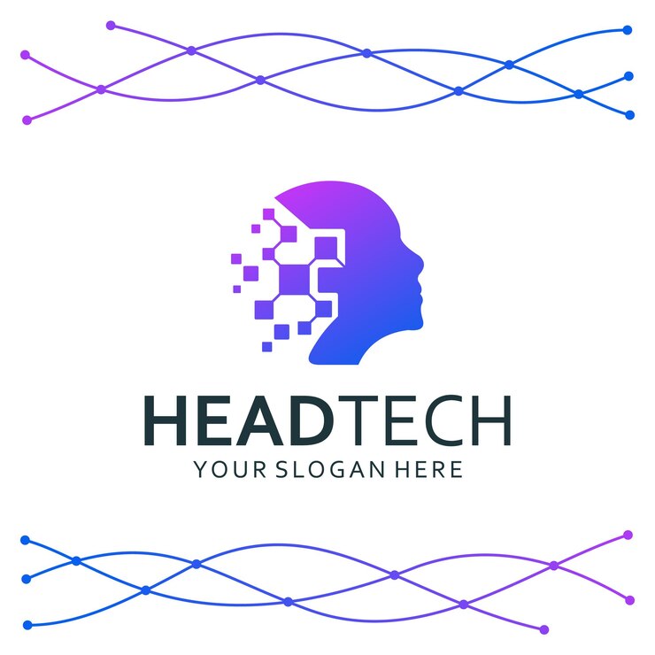 Vettore tecnologia di testa, cervello, ispirazione per il design del logo