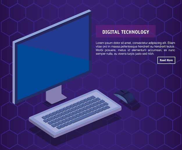 tecnologia digitale desktop computer isometrica