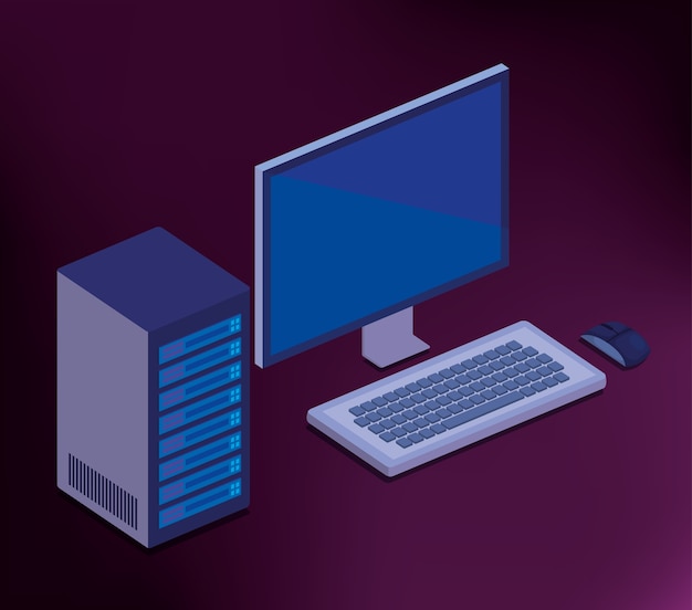 tecnologia digitale desktop computer isometrica