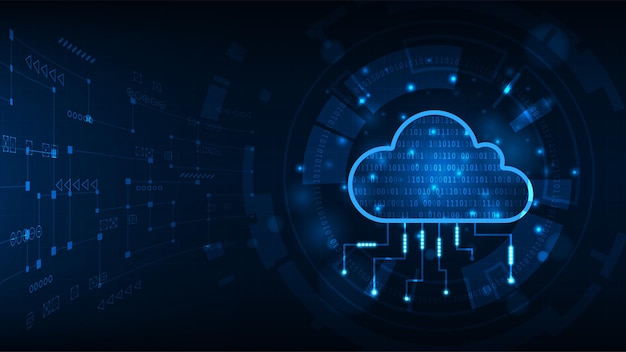 Tecnologia digitale hud cloud storage trasferimento di dati su server concetto abstract sfondo luce blu