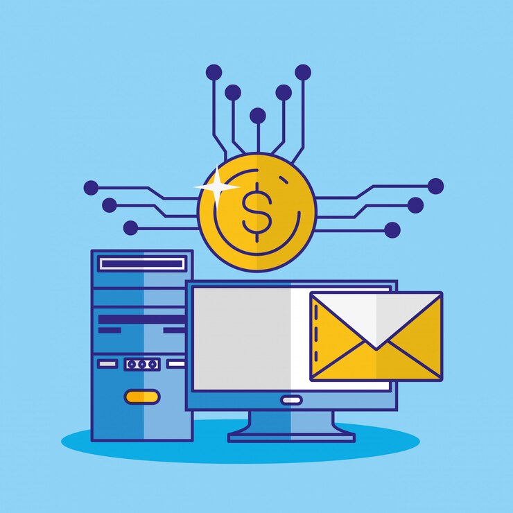 Vettore tecnologia finanziaria con icona desktop
