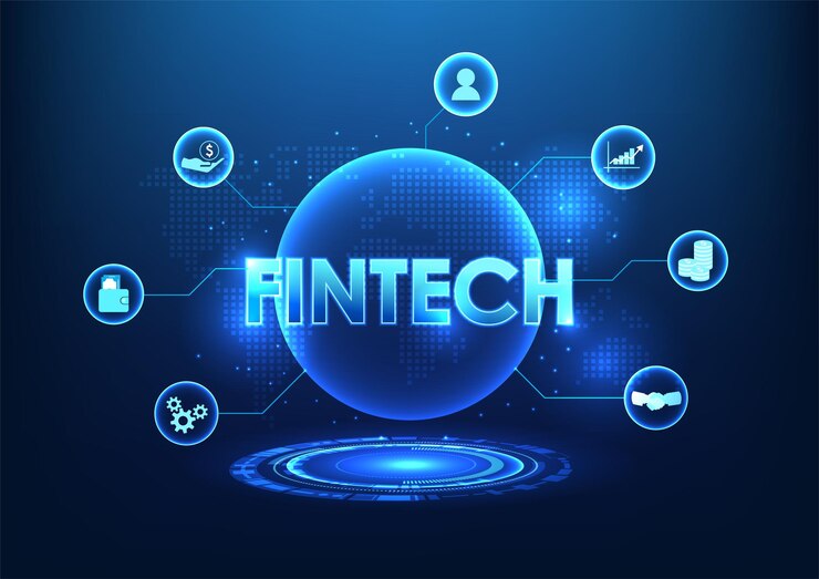 Vettore tecnologia finanziaria fintech tecnologia connessa cerchio con icone mostra la finanza
