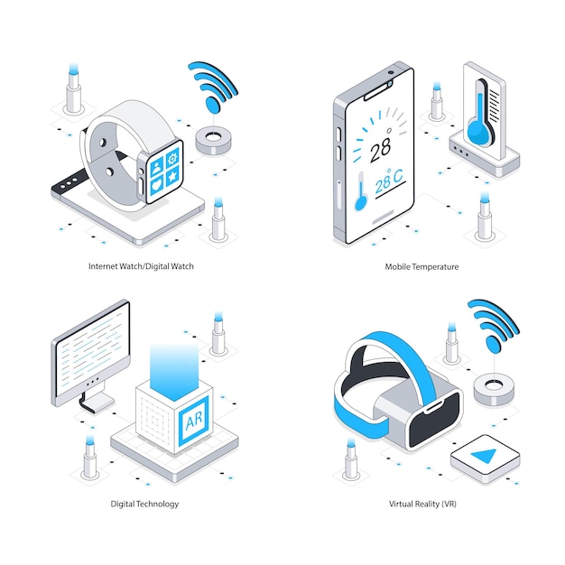 Tecnologia Internet Vettore Isometrica Illustrazione Eps 10 Set di file 5