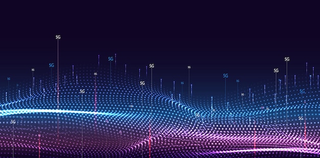 Tecnologia mobile 5G o 6G dot line Rete dati wireless e concetto di tecnologia di connessione Design vettoriale futuristico di sfondo ad alta velocità