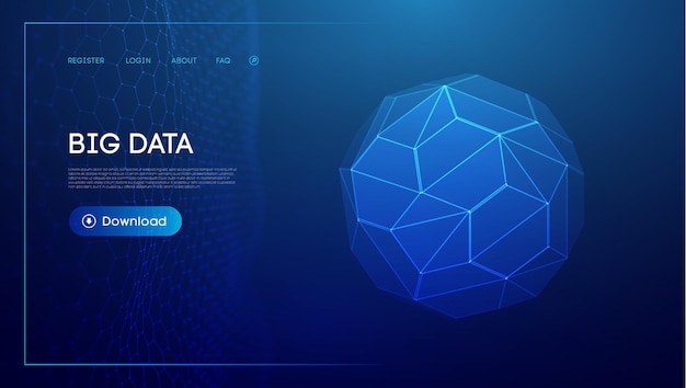 Tecnologia sfera d blu big data sfondo wireframe mesh proteggere il globo