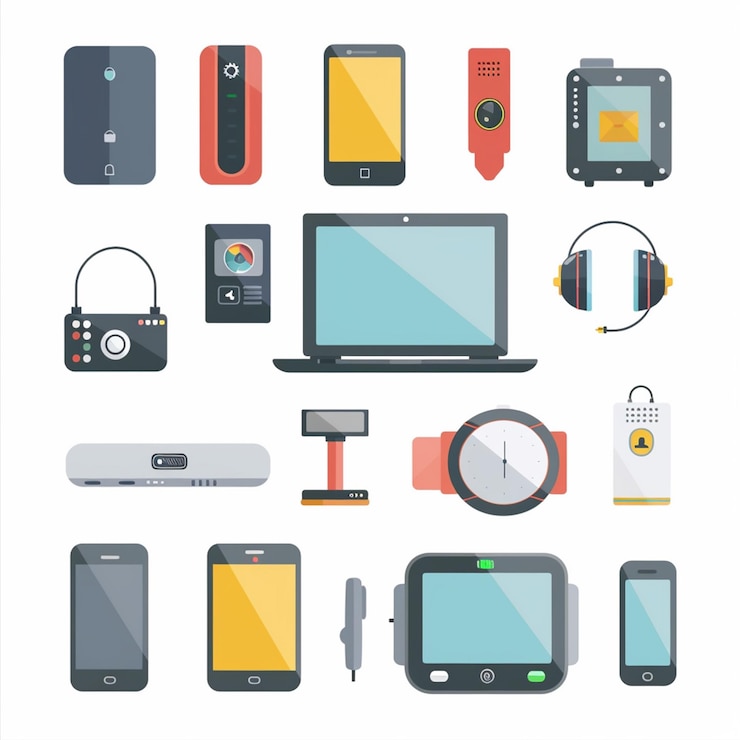 Vettore tecnologia vettoriale dispositivo illustrazione gadget digital set moderno mobile design icona piatta