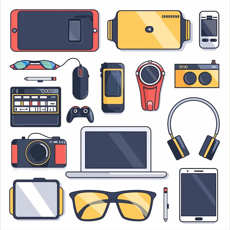 Vettore tecnologia vettoriale dispositivo illustrazione gadget digital set moderno mobile design icona piatta