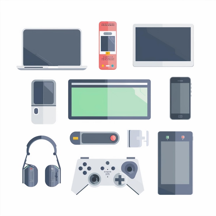 Vettore tecnologia vettoriale dispositivo illustrazione gadget digital set moderno mobile design icona piatta