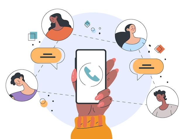 Telefonata di gruppo chat gadget di comunicazione mobile concetto astratto