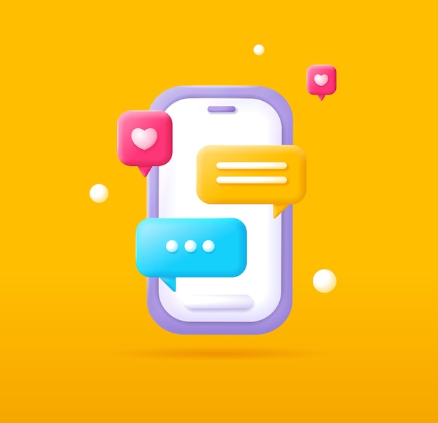 Telefono cellulare 3D con diverse bolle vocali Concept Plasticine Cartoon Style Vector