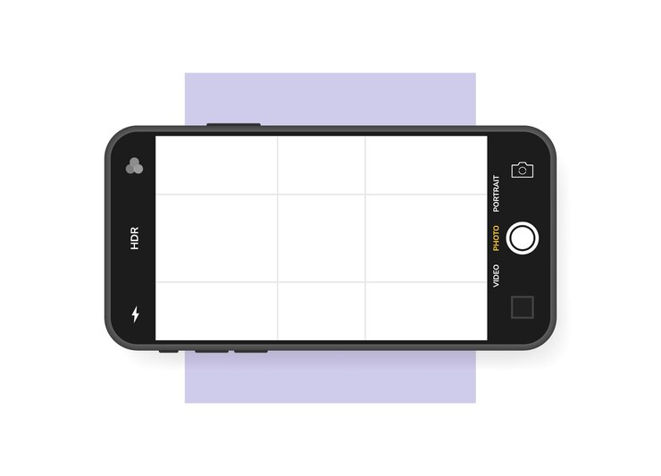 Vettore telefono cellulare con interfaccia fotocamera. applicazione per app mobile. modello di progettazione dello schermo fotografico.