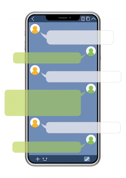 Telefono cellulare con interfaccia SNS isolato su sfondo bianco, illustrazione vettoriale.