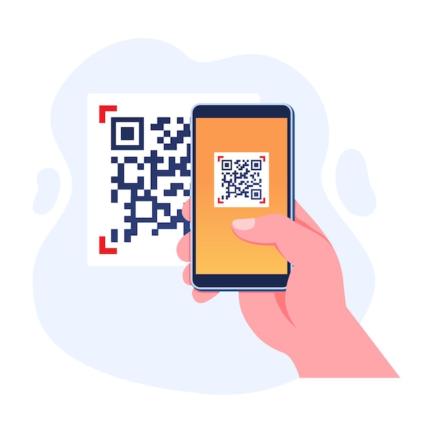 Telefono cellulare in mano durante la scansione del codice QR