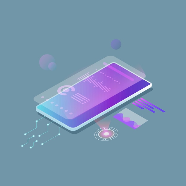 Telefono in prospettiva. Telefono tecnologico. Illustrazione vettoriale