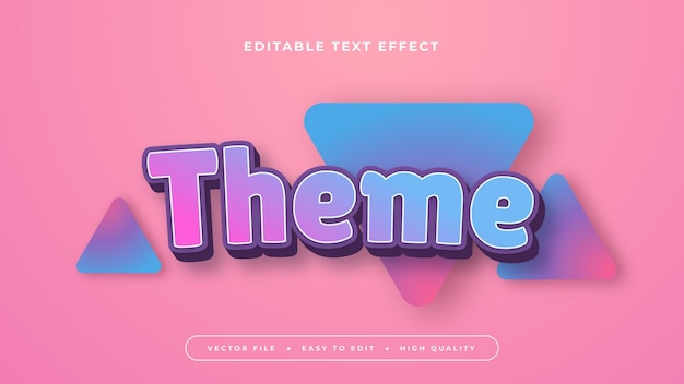 Tema blu rosa e bianco 3D stile di carattere di effetto di testo modificabile