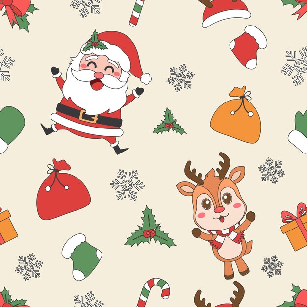 Tema natalizio line art doodle cartoon pattern illustrazione senza giunture Buon Natale