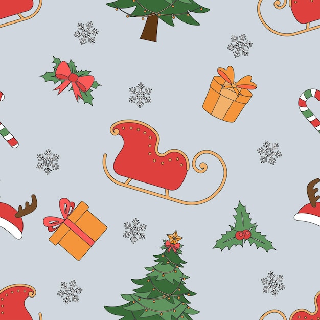 Tema natalizio line art doodle cartoon pattern illustrazione senza giunture Buon Natale