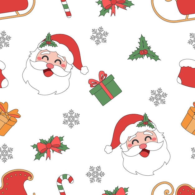 Tema natalizio line art doodle cartoon pattern illustrazione senza giunture Buon Natale