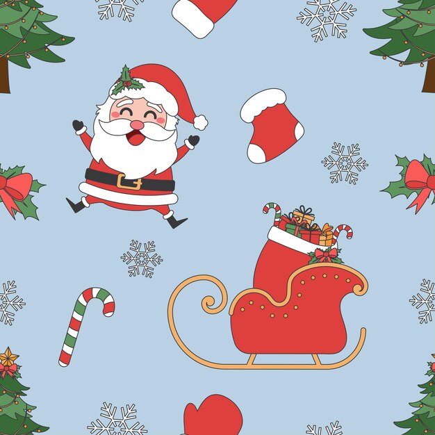 Tema natalizio line art doodle cartoon pattern illustrazione senza giunture Buon Natale